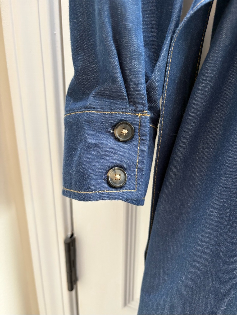 London Times Blue Denim Midi Shirt Dress with Waist Tie - Picture 6 of 9